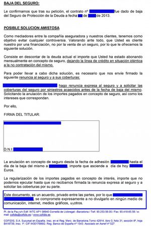 Cofidis no quiere que se publicite que devuelve los seguros contratados en fraude de ley